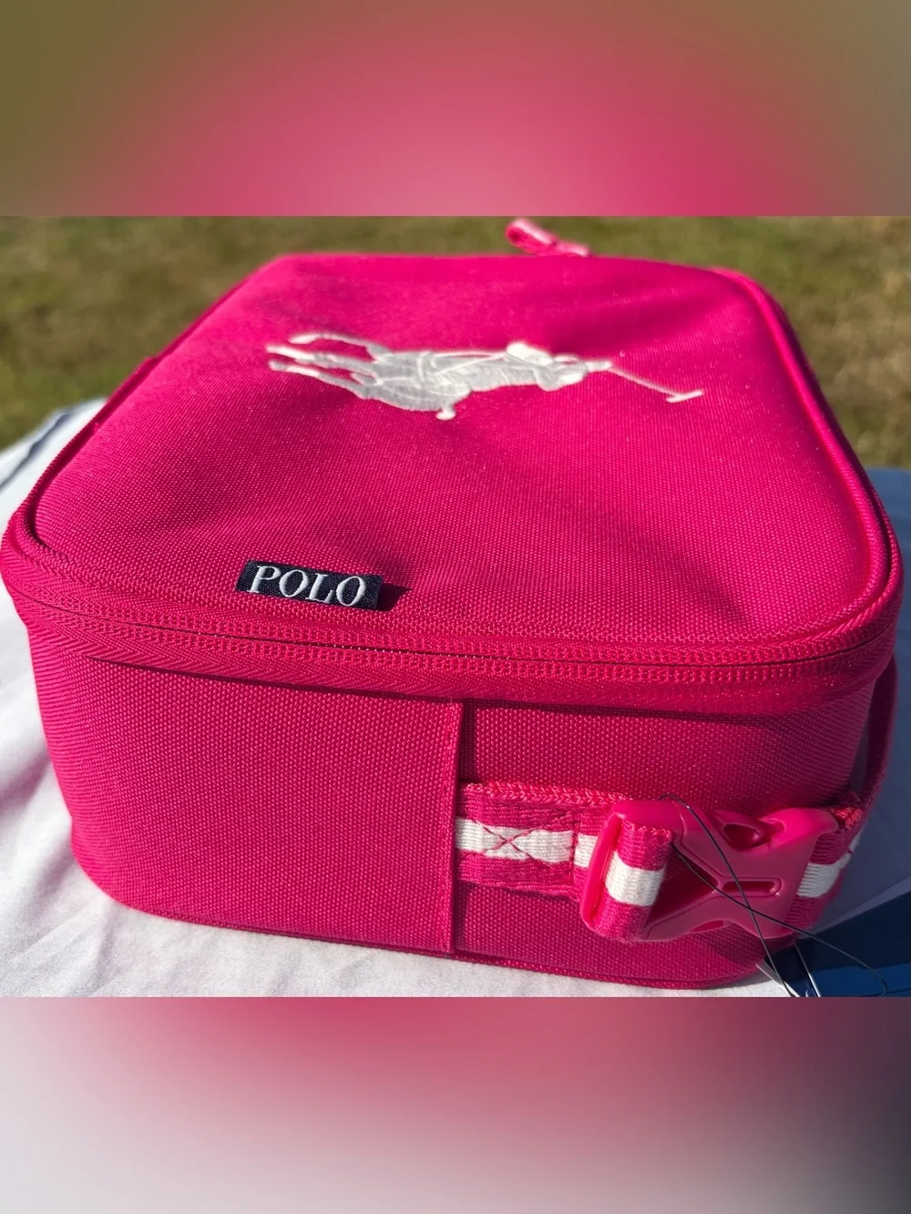 Polo by Ralph Lauren Fuchsia Lunch Tote with White Big Pony Logo